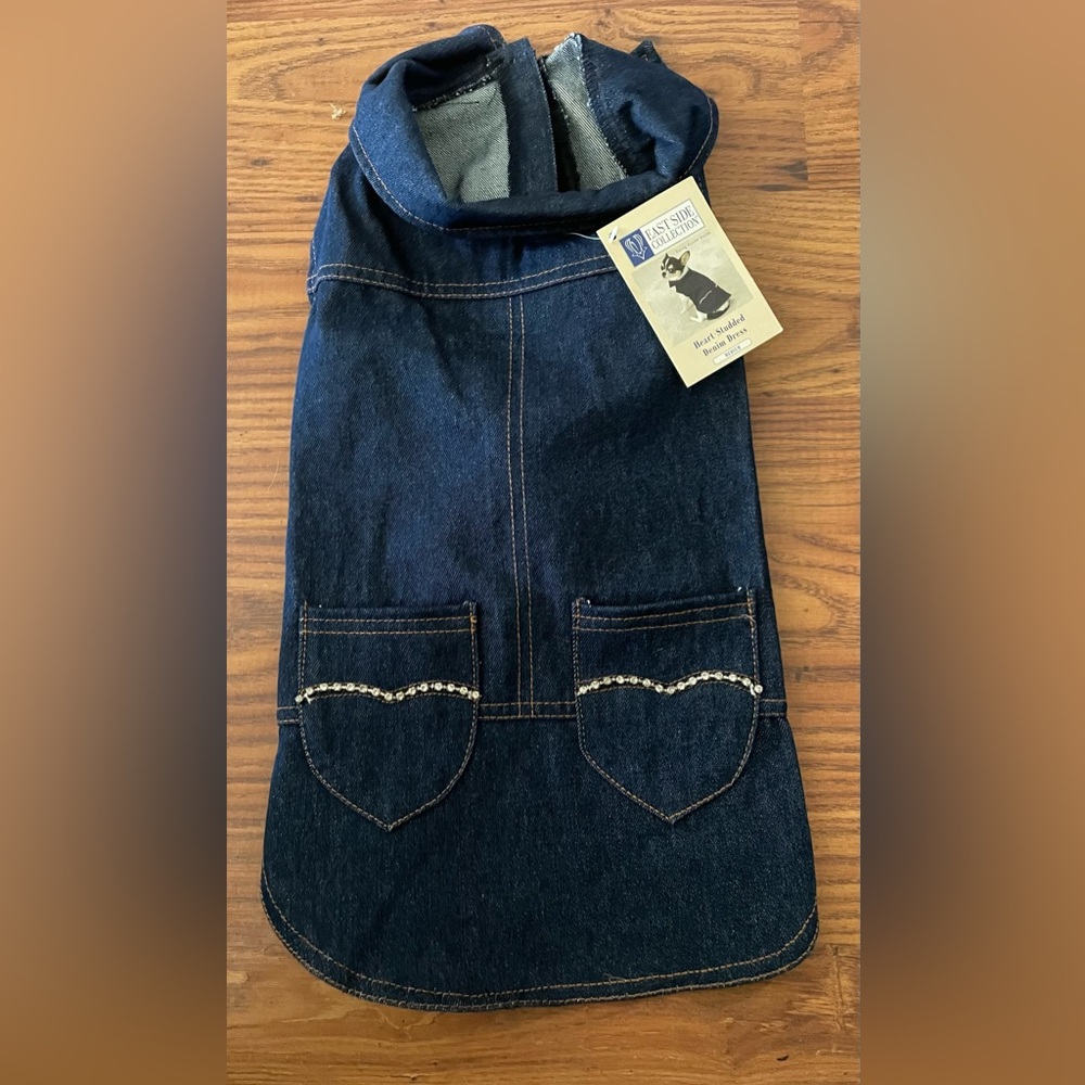 Dark Blue Denim Pet Outfit with Rhinestone Pockets New